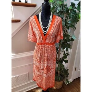 Just Love Womens Orange White Paisley Short Sleeve Knee Length Dress Size 3X